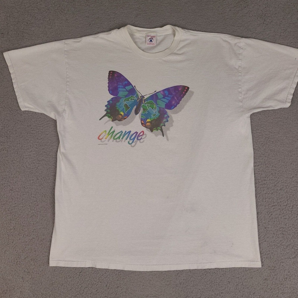 Vintage‎ Change The World Project Earth T-Shirt Mens XXL White 1996 Butterfly